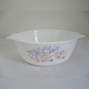Vintage Pyrex England Blue Iris Round 8" Casserole Baking Dish